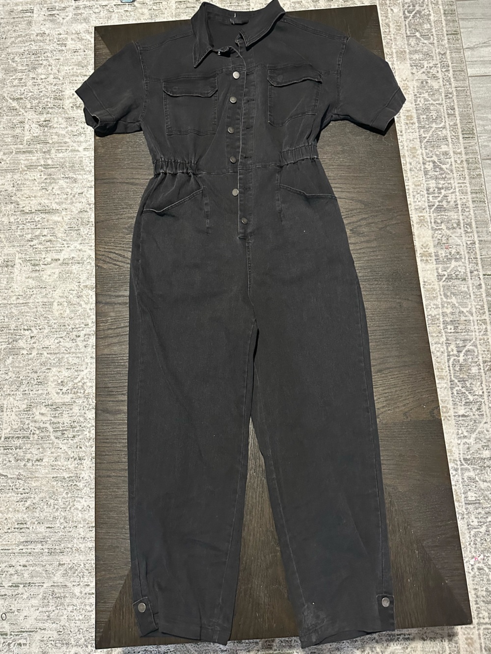 Vici Black Button-Front Jumpsuit with Pocket Detail